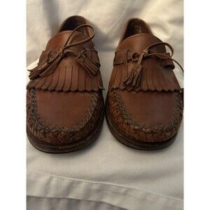 Allen Edmonds WOODSTOCK Men’s 11 EE Brown Leather Moc Toe Kilted Loafers Shoes